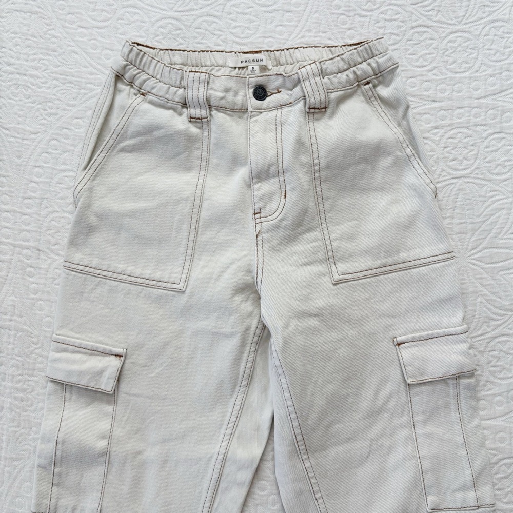 Pacsun Women's Utility Cargo Pants, Off White - Picture 4 of 8